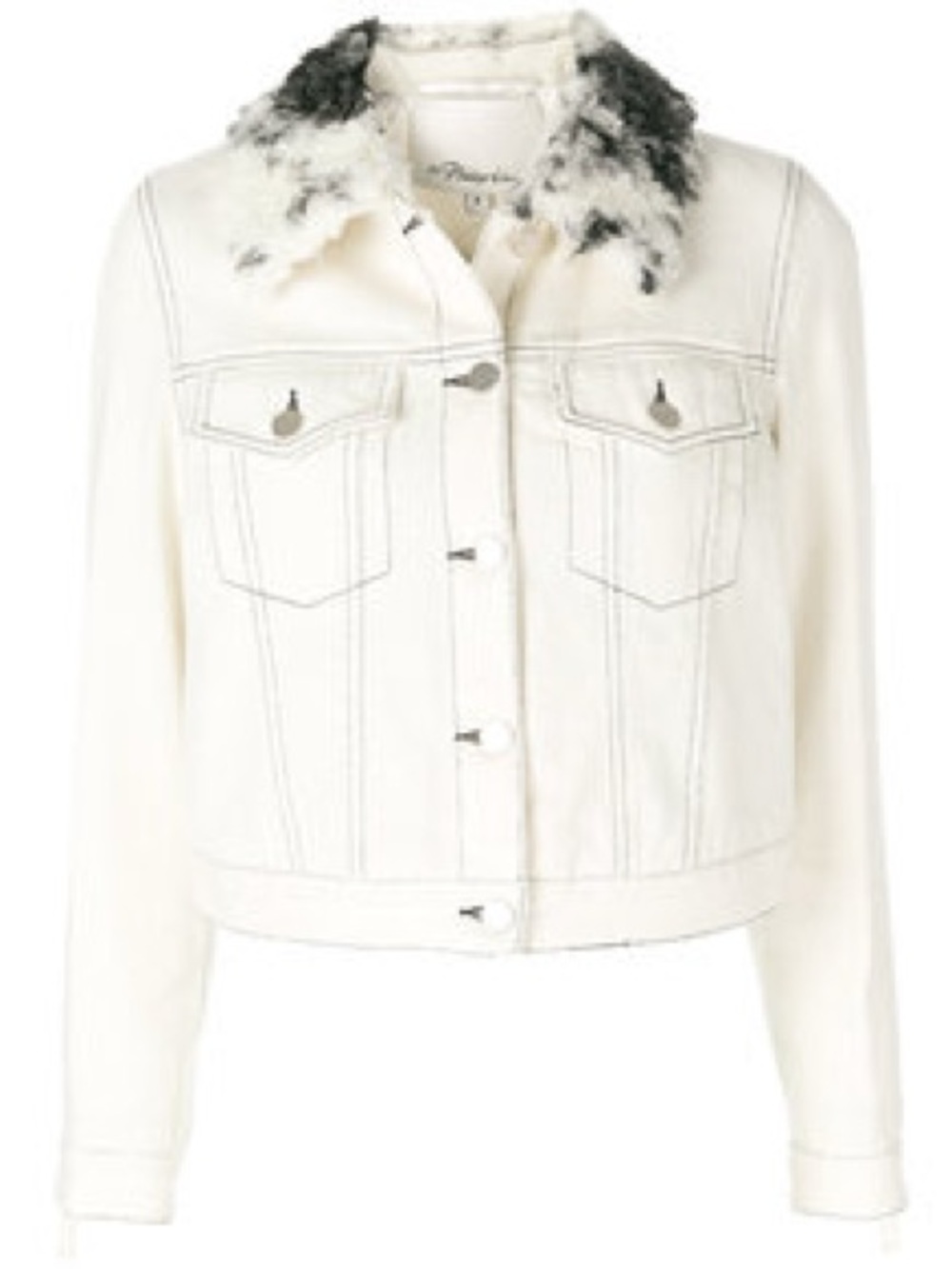 3.1 Philip Lim Cream Black and White Shearling Collar Cropped Jacket
